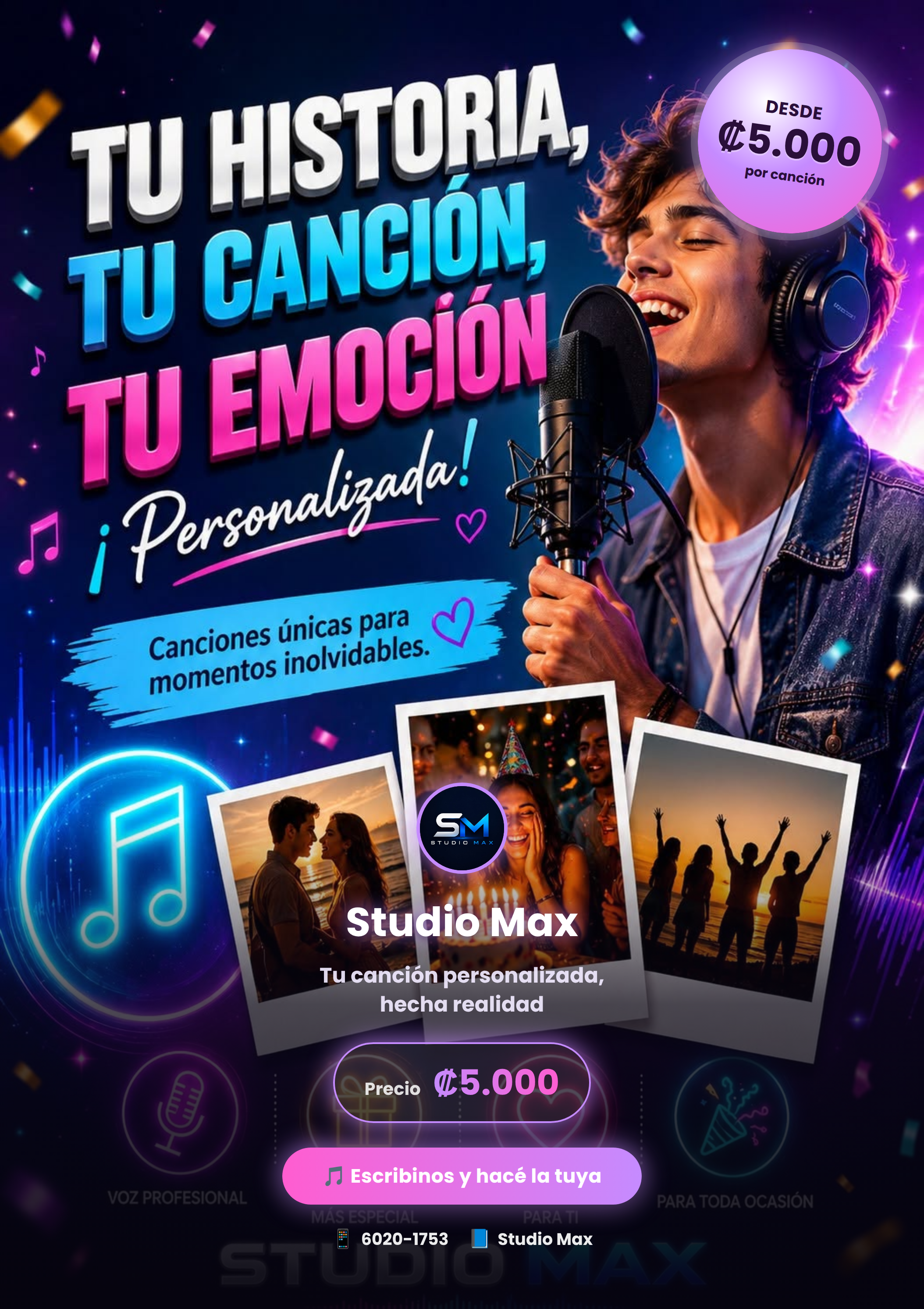 Studio Max — canción personalizada con video, precio y contacto